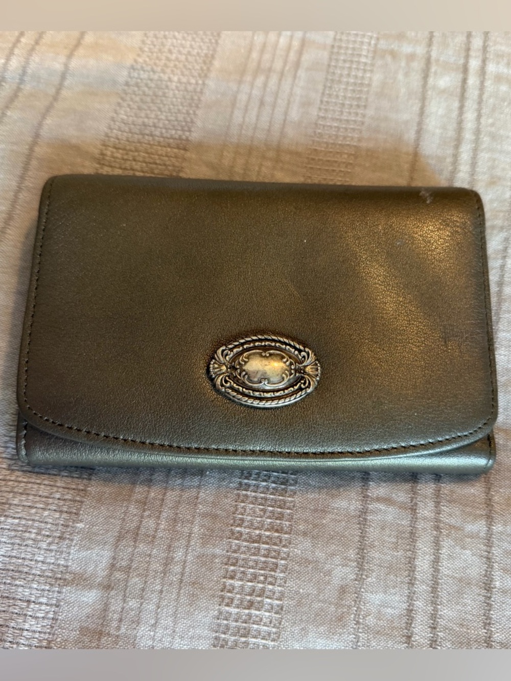 Vintage Brighton Gray Leather Medallion Wallet